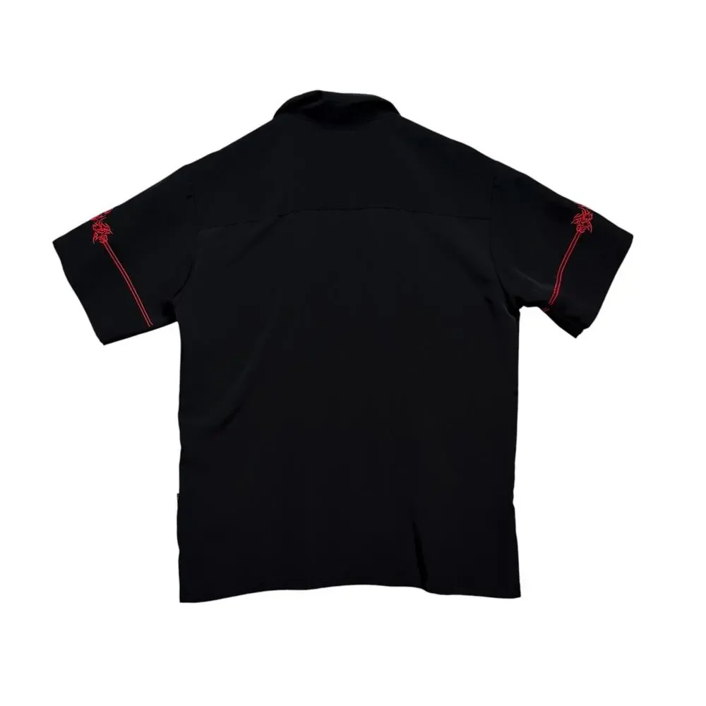 Dragonfly Shirt Mens Black Tribal Skulls Guy Casino Art Las Vegas Button Front M - Picture 2 of 6